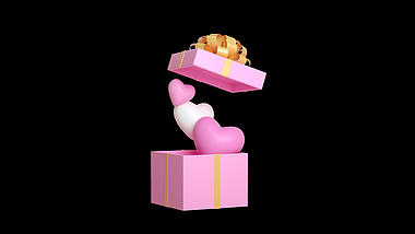 C4D立体3D粉色礼物盒弹出爱心礼物盒视频的预览图