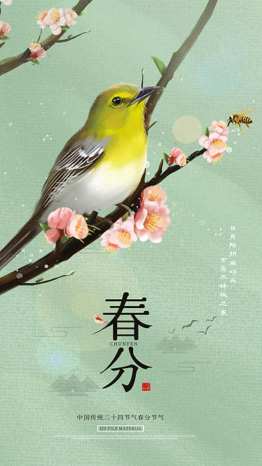 竖屏春分小鸟绿色中国风动态春分海报视频的预览图