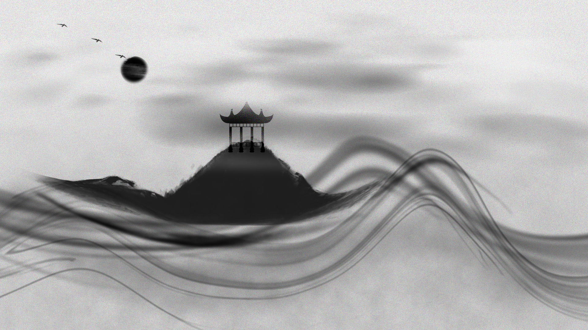 原创新中式黑色水墨中国风古风山水画视频背景视频的预览图