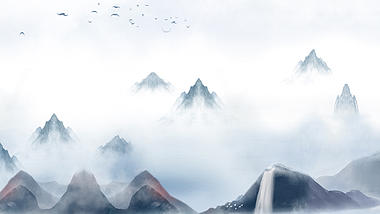 原创蓝色中国风山水水墨画视频背景ae模板视频的预览图