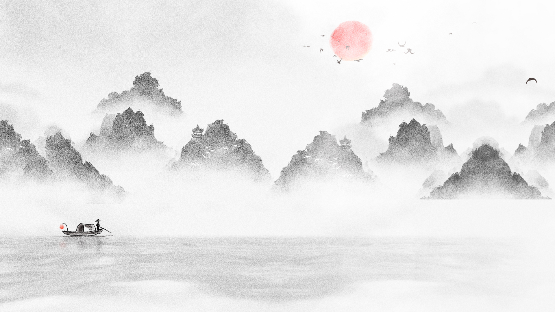 原创中国风山水黑白水墨视频动态背景视频的预览图