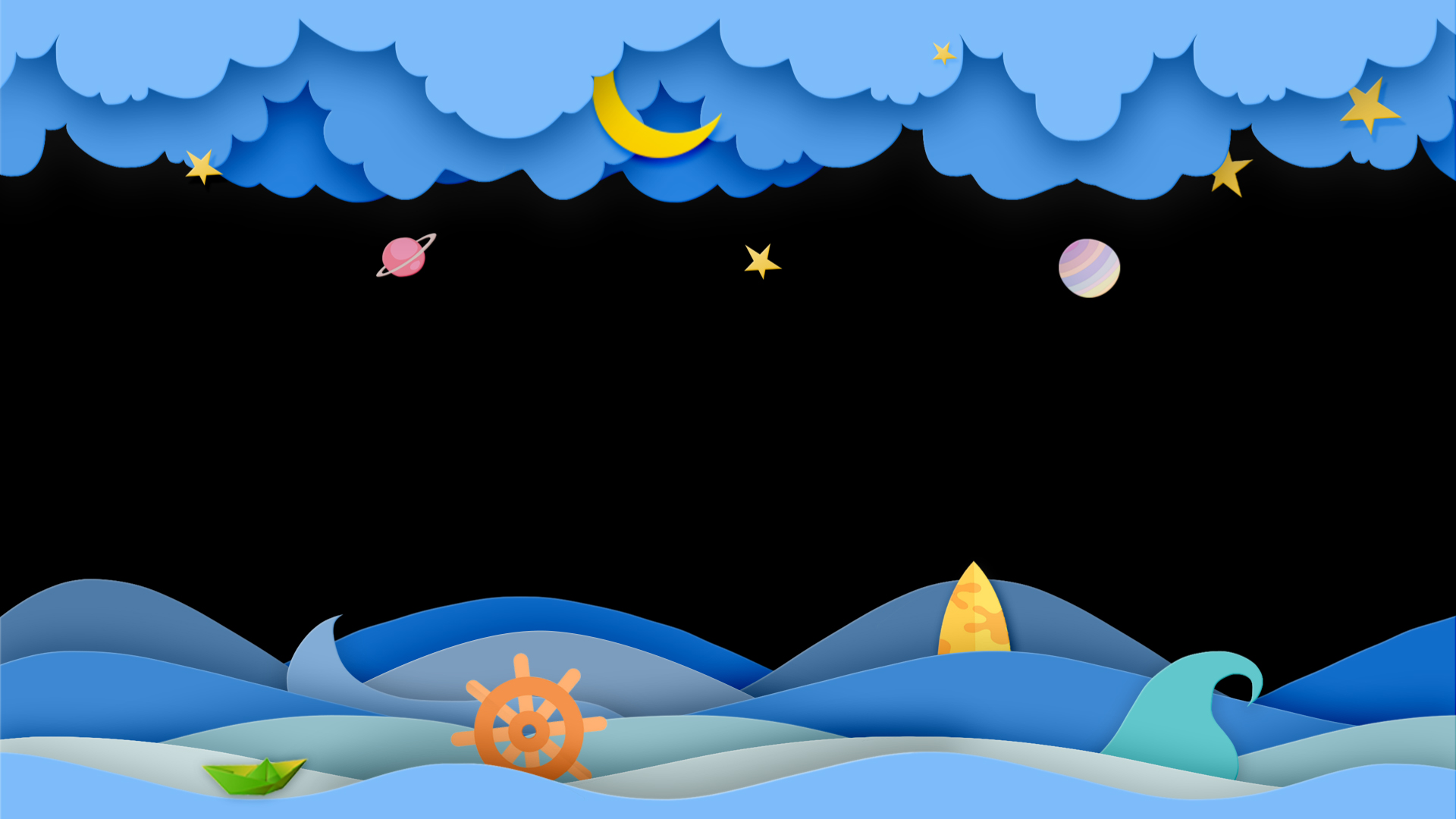 原创卡通剪纸风国际航海日夜晚的海洋童真趣味视频边框视频的预览图