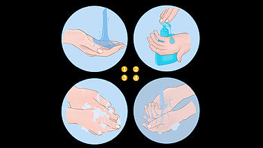疫情防疫抗疫蓝色卡通手绘洗涤步骤带通道素材视频的预览图