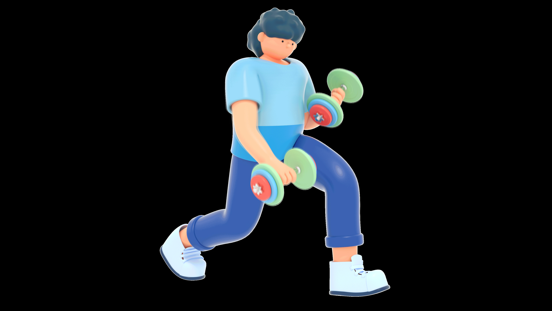 C4D动作运动锻炼健身哑铃人物3D立体带通道素材视频的预览图
