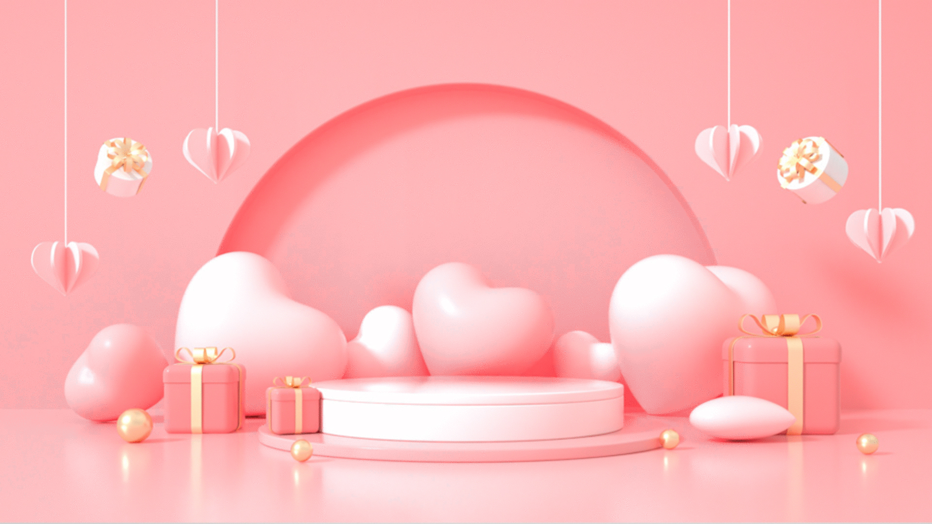 C4D立体3D粉色爱心礼物展台视频背景电商女神节视频的预览图