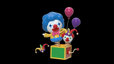C4D立体3D愚人节惊喜盒弹簧小丑小丑带通道素材视频的预览图