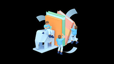 开学季教育培训书籍阅读人物C4D立体3D带通道素材视频的预览图