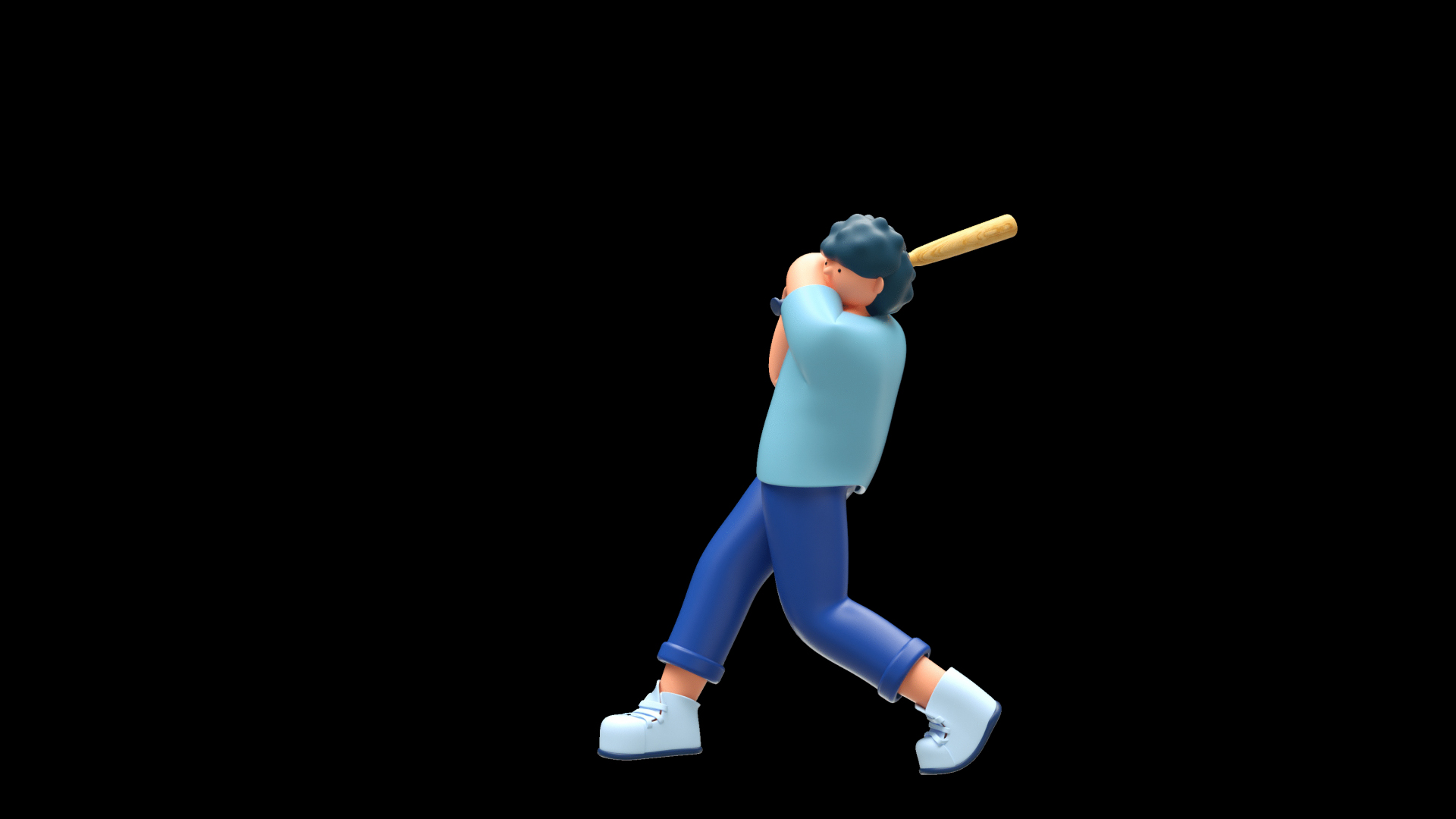 C4D立体3D人物打棒球挥棒棒球带通道素材视频的预览图