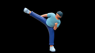 C4D立体3D跆拳道踢腿踢腿带通道素材视频的预览图