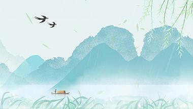 原创春天谷雨山水绿色中国风古风动态视频背景视频的预览图