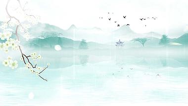 原创水墨山水古风烟雨江南绿色中国风动态视频背景视频的预览图