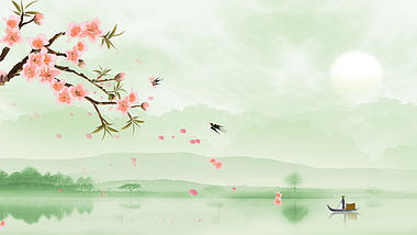 原创谷雨节气水墨山水桃花绿色中国风海报背景视频的预览图