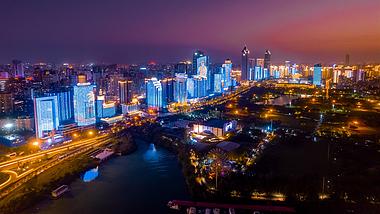 8K震撼航拍延时海南海口城市灯光秀晚霞视频的预览图
