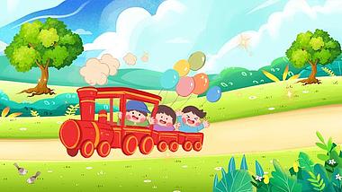 原创儿童节童年小火车卡通背景视频AE模板视频的预览图