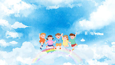原创卡通欢乐六一儿童节蓝色简约视频背景视频的预览图