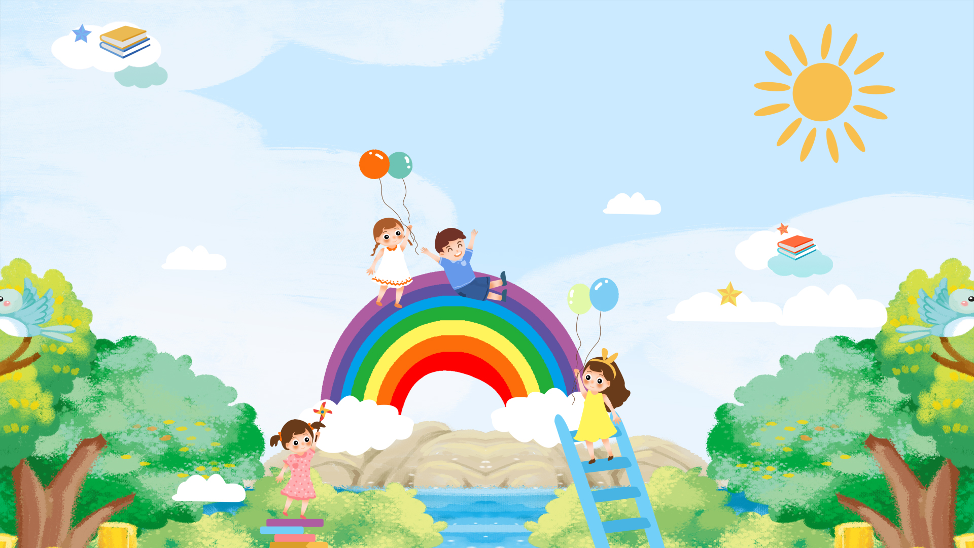 原创儿童节彩虹郊游卡通视频背景视频的预览图