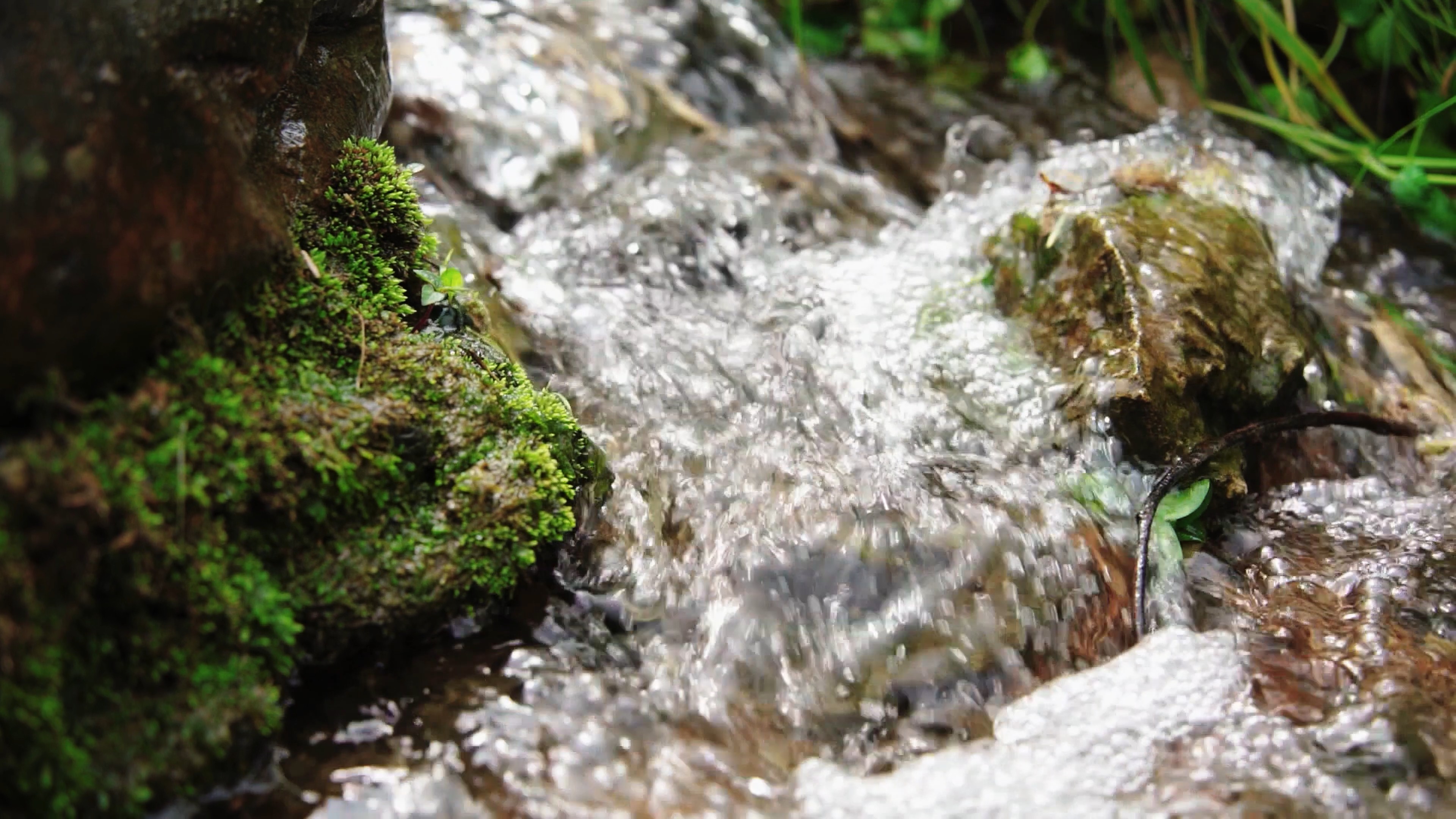 4k疾速流淌的溪水岩石水流空镜视频的预览图