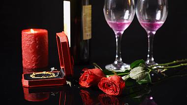 4k玫瑰戒指蜡烛情人节浪漫空镜视频的预览图