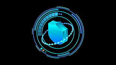 科技蓝色圆环环绕盾牌圆形UI图标视频的预览图