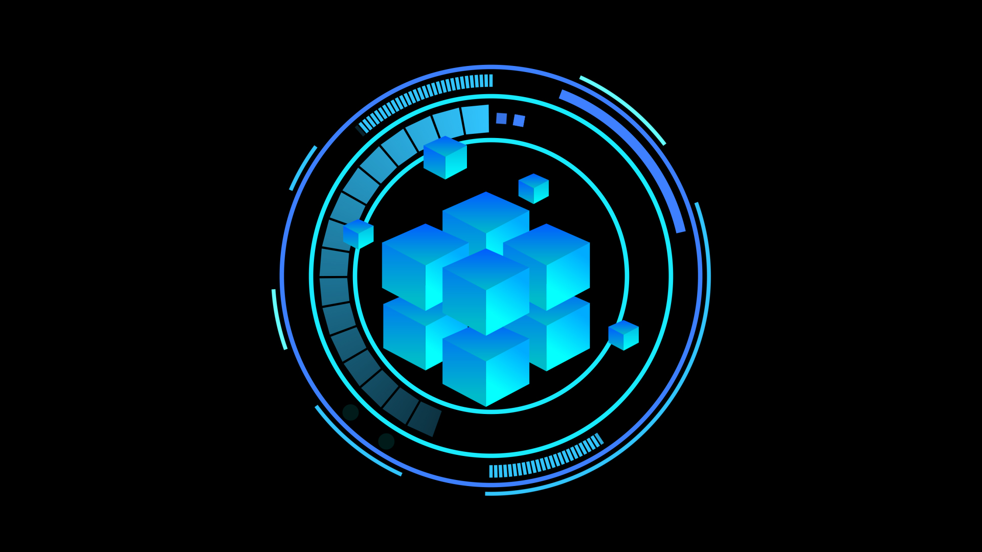 科技蓝色立方体圆形圆环UI图标视频的预览图