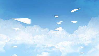 原创天空蓝天白云纸飞机清新动态视频背景视频的预览图