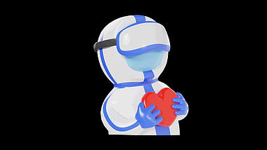 3D立体C4D疫情防疫手捧爱心医护人员心跳视频的预览图