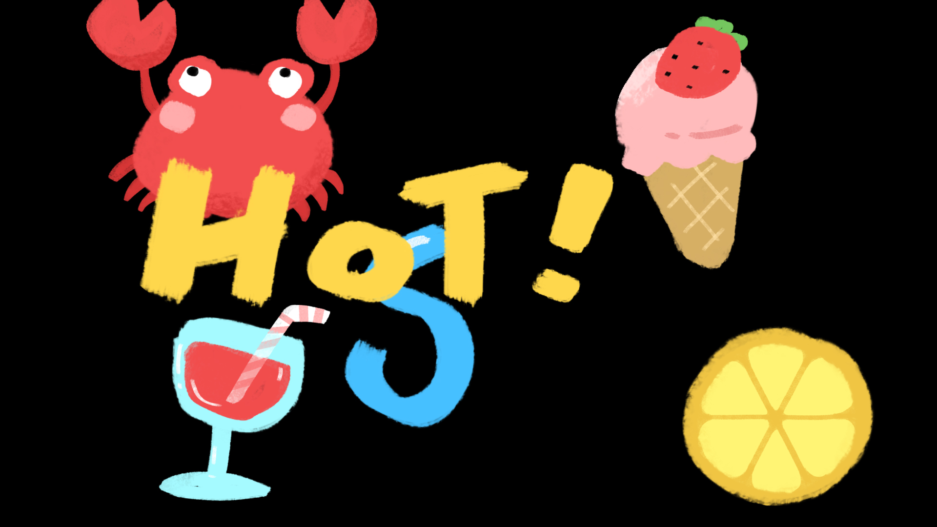 夏天冰淇淋饮品螃蟹柠檬贴纸套图视频的预览图