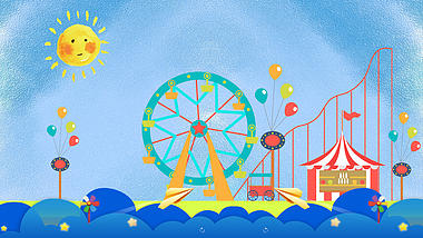 原创卡通六一儿童节摩天轮蓝天小太阳动态视频背景视频的预览图