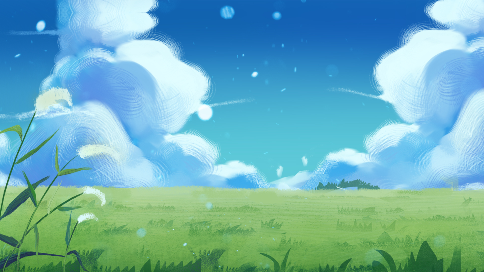 原创夏日晴空蓝天白云草地动态背景视频的预览图