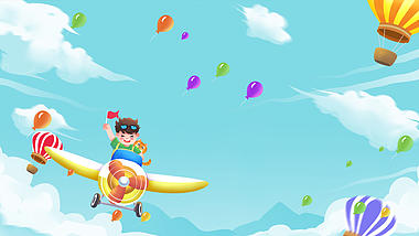 原创六一儿童节气球云飞机蓝色简约卡通动态背景视频的预览图