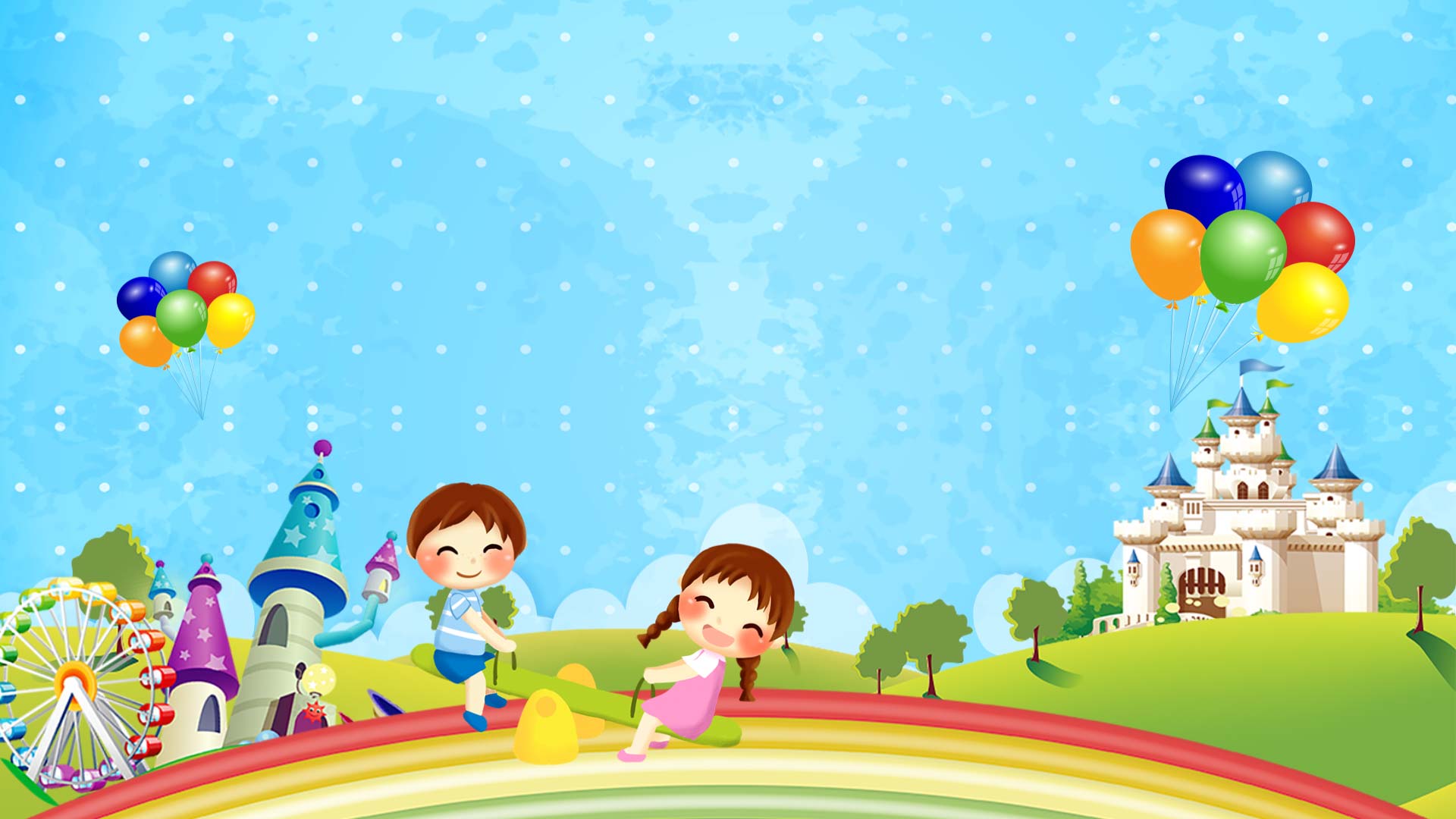 原创六一儿童节跷跷板游乐园卡通动态视频背景视频的预览图
