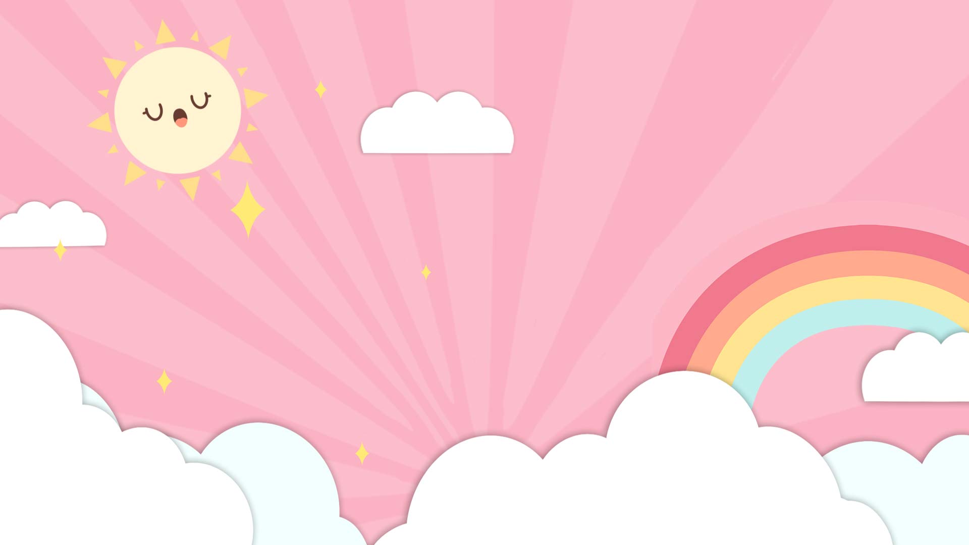 原创卡通儿童太阳云朵彩虹粉色动态视频背景视频的预览图