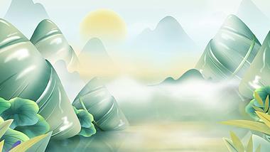 原创端午节粽子山水绿色国潮动态视频背景视频的预览图