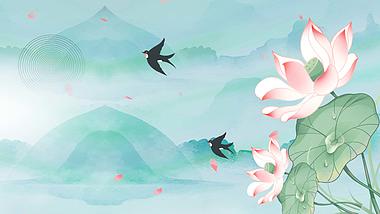 原创夏至节气荷花燕子绿色中国风动态视频背景视频的预览图