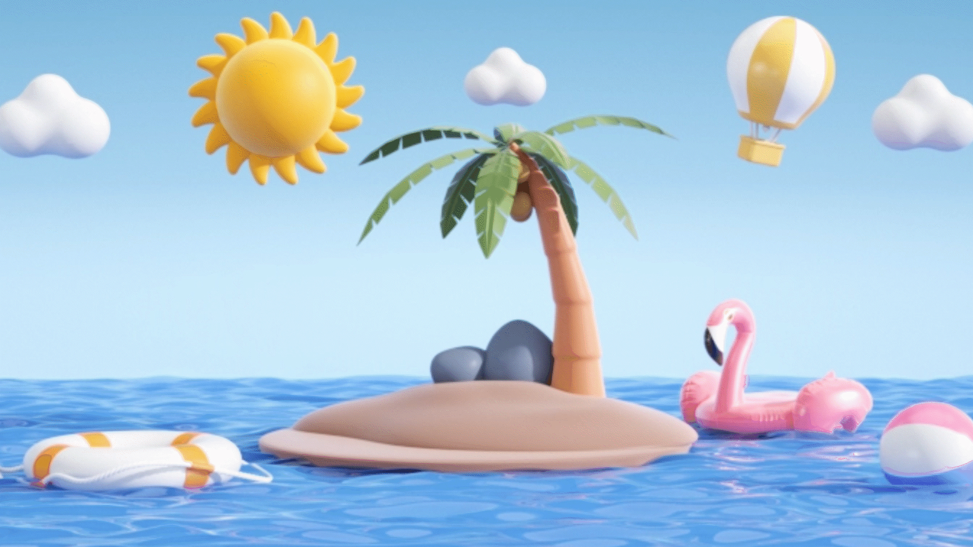 3D立体夏日海滩度假蓝色海面c4d视频背景卡通视频的预览图