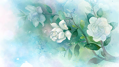 原创唯美蓝色水彩蔷薇花视频背景AE模板视频的预览图