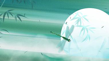 原创蜻蜓竹叶绿色动态视频背景视频的预览图