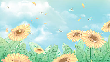 原创夏天向日葵花海绿色手绘风动态背景视频的预览图