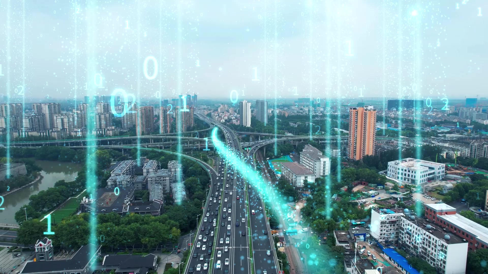 蓝色科技城市粒子升天视频的预览图
