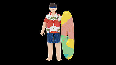 C4D立体3D拿着冲浪板的男性人物视频的预览图
