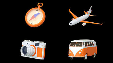 C4D立体3D橙色旅行图标视频的预览图
