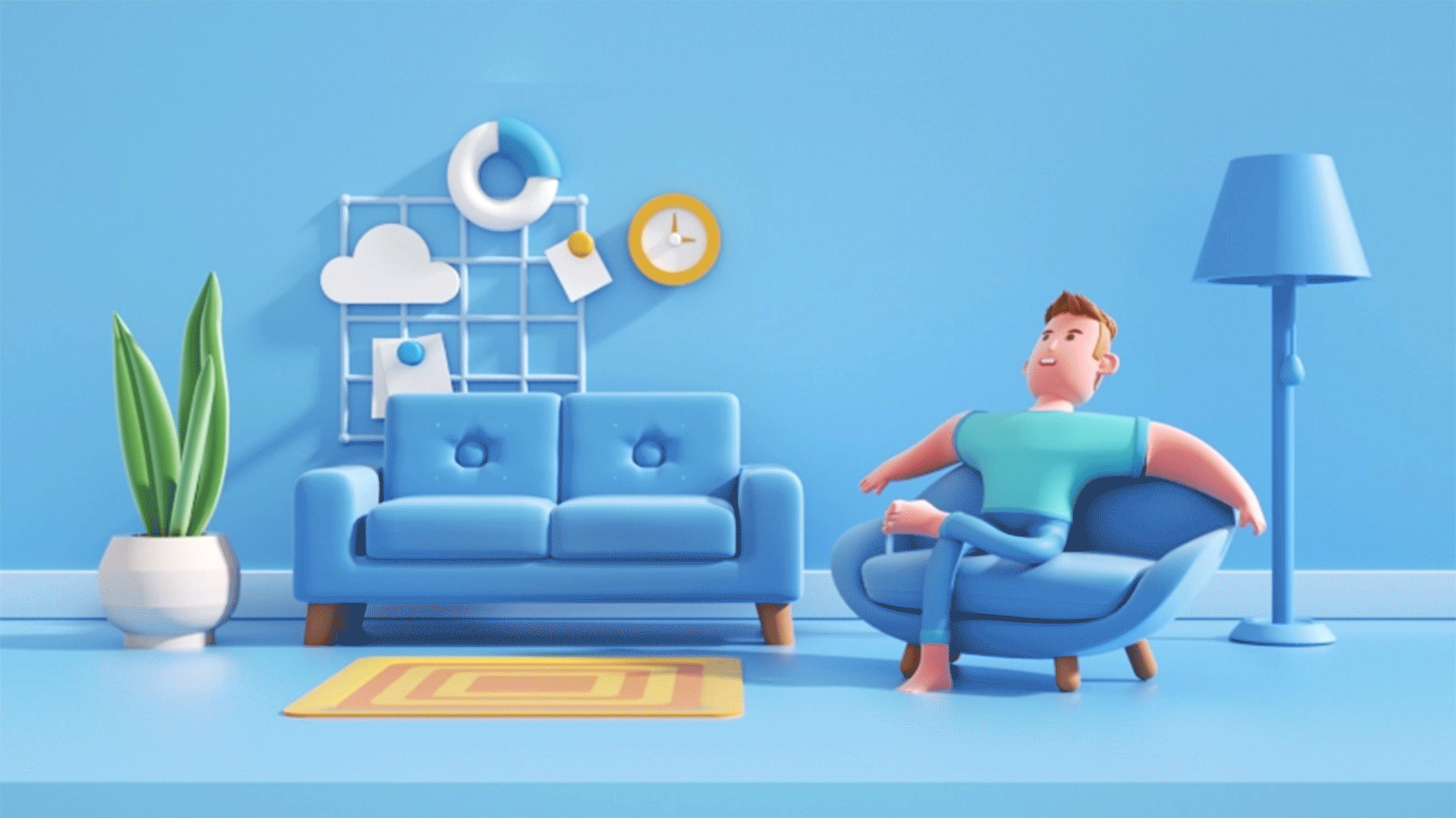 居家人物室内休闲蓝色c4d立体3D视频背景休闲视频的预览图