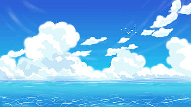 夏天蓝天云海大海海洋海浪卡通视频背景视频的预览图