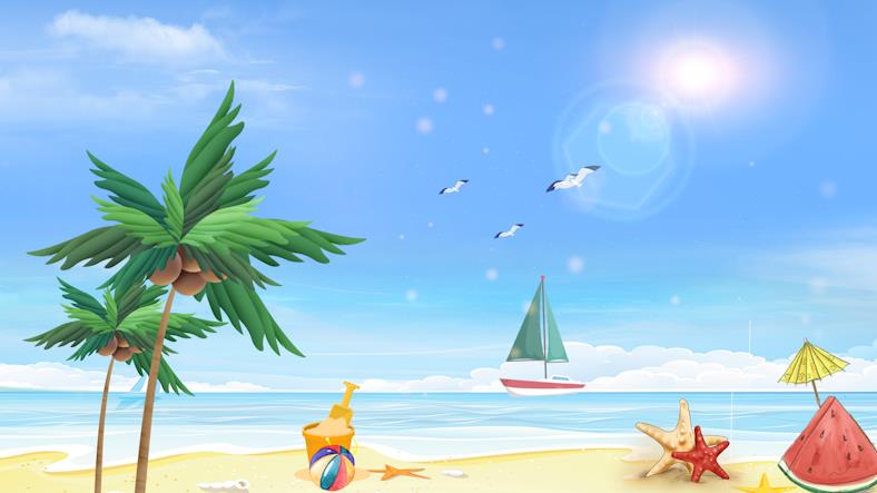 原创夏日海滩海鸥场景背景视频AE模板视频的预览图