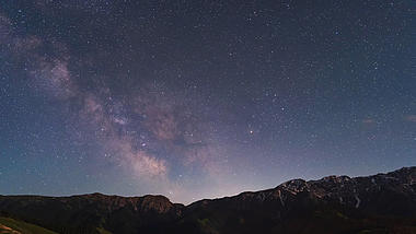 4K夏天银河季夜晚雪山银河斗转星移延时视频的预览图