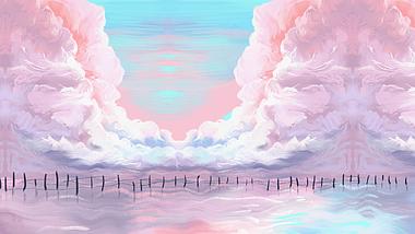 原创夏天大海粉蓝色简约插画动态背景视频视频的预览图