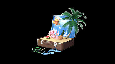 原创视频挂件装饰夏天c4d夏季创意沙滩箱子3D立体视频的预览图
