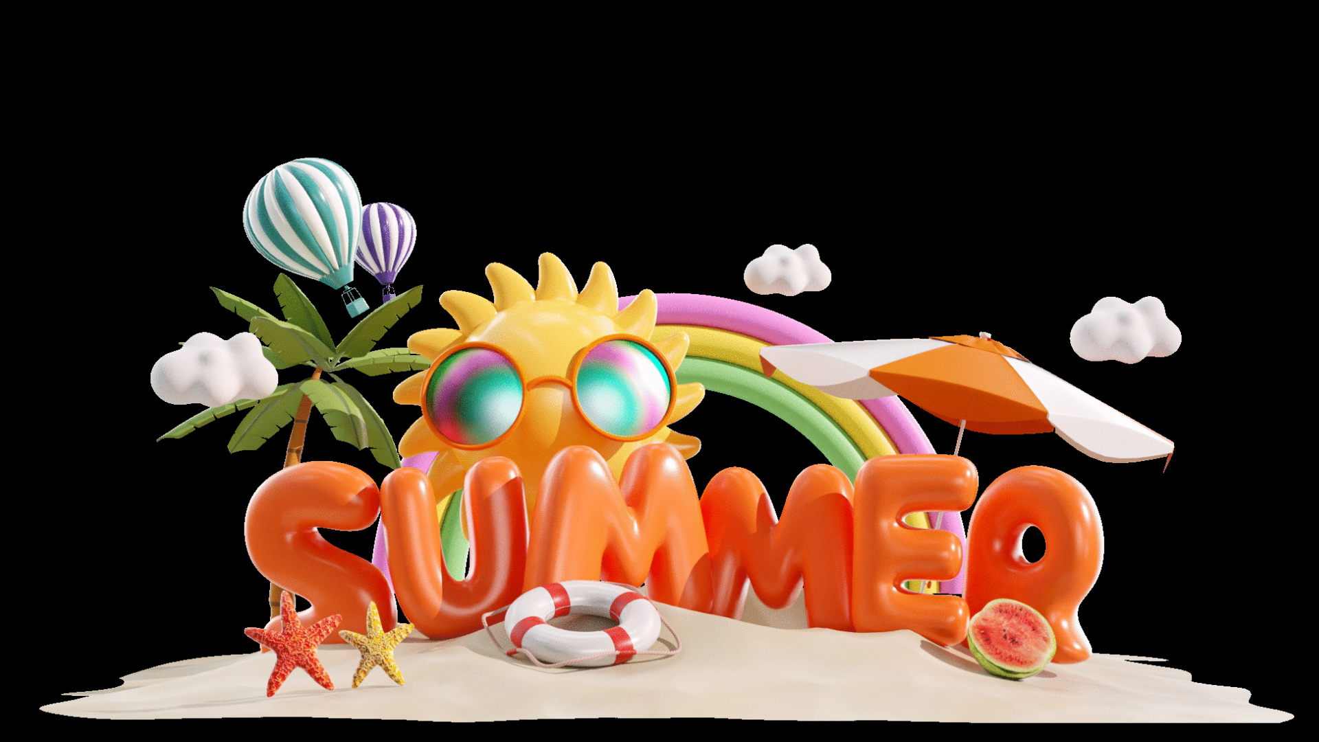 原创视频挂件装饰C4D立体3D夏天太阳度假海滩视频的预览图