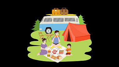 原创视频挂件装饰全家人一家人房车旅行野餐露营野餐视频的预览图