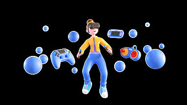 原创视频挂件装饰游戏娱乐数码蓝色c4d元宇宙科技3D立体视频的预览图